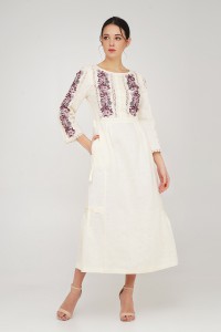 Dress linen long embroidered Ashley