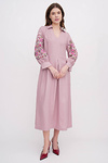 Festive pink linen dress with embroidery "Pelagia" 2