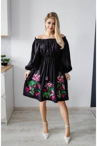 Miracle flower, the dress is embroidered in black