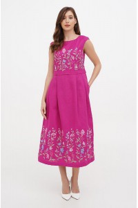 Long pink linen dress embroidered with Vitalina