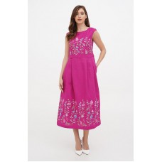 Long pink linen dress embroidered with Vitalina