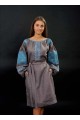 Sofia, brown gray embroidered linen dress