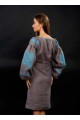 Sofia, brown gray embroidered linen dress