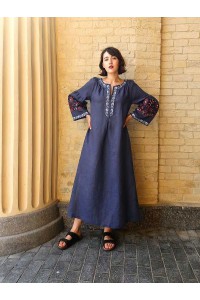 Dress linen long embroidered blue Lyubomyr