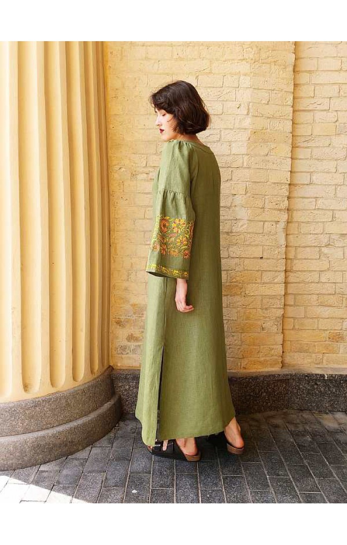 Lubomyra, women's embroidered khaki dress