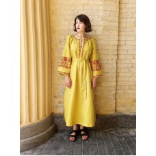 Bohuslava, women's yellow embroidered dress
