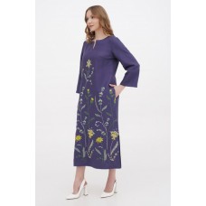 Blue long embroidered linen dress by Madina