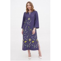 Dress linen long purple embroidered Madina Dress linen long purple embroidered Madina