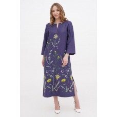 Dress linen long purple embroidered Madina