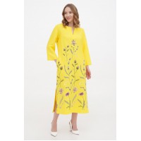 Платье из льна, длинное, желтое, вышитая рубашка Мадины. Платье из льна, длинное, желтое, вышитая рубашка Мадины.