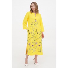 Dress linen long yellow embroidered shirt Madina