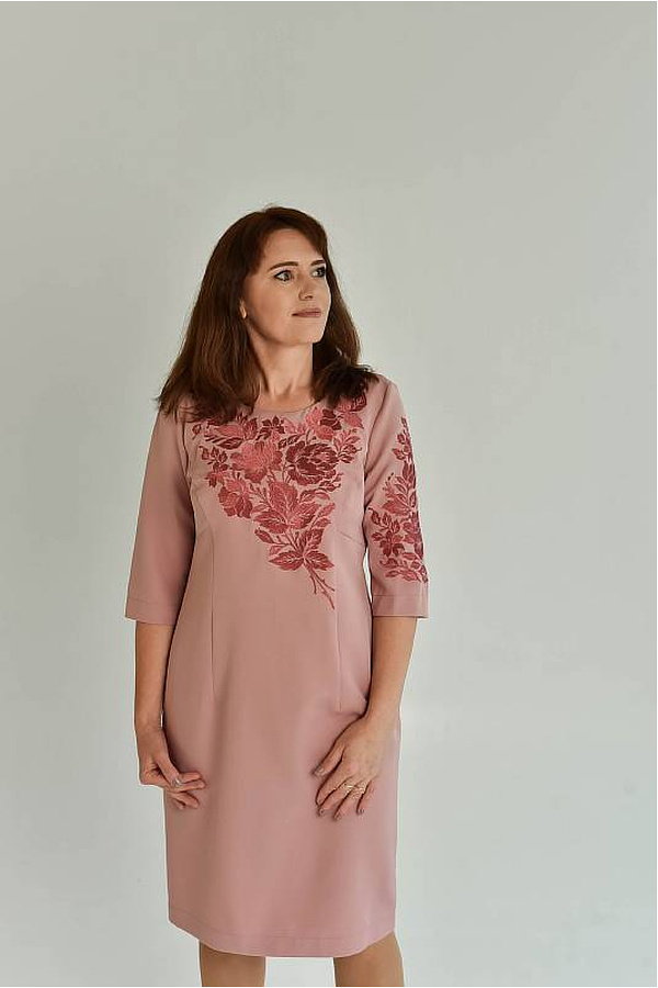 Rose pink-beige embroidered dress