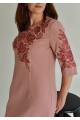 Rose, pink-beige embroidered dress