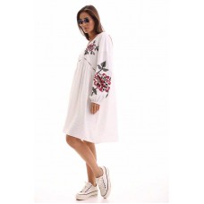 Autumn rose, women's white dress with embroidery