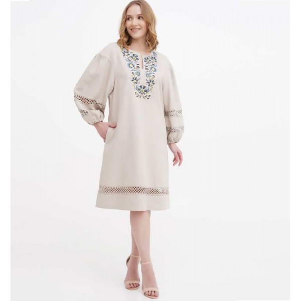 Dress linen long embroidered gray Boguslava