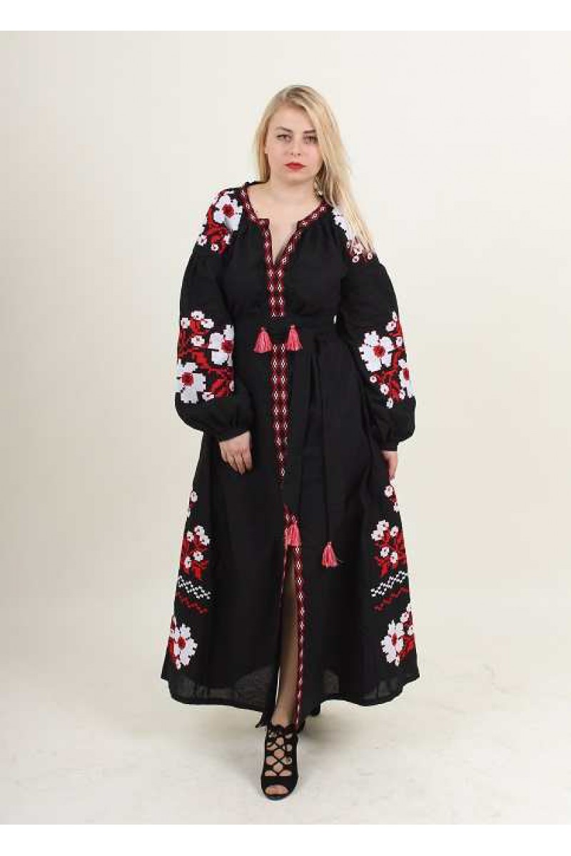 Паризький букет, жіноче вишите плаття чорне
