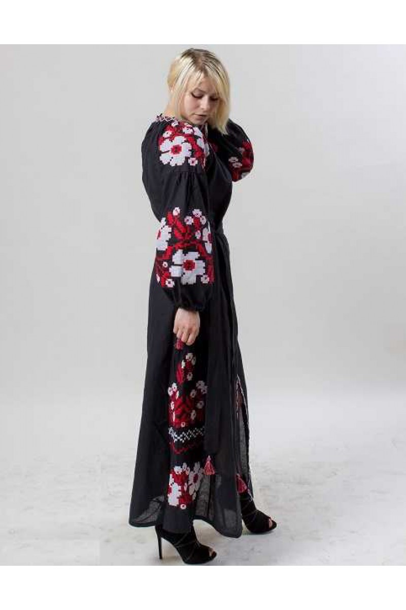 Паризький букет, жіноче вишите плаття чорне