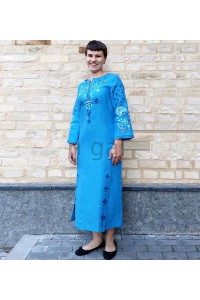 Dress linen long blue embroidered shirt Stefania