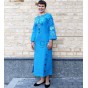 Dress linen long blue embroidered shirt Stefania