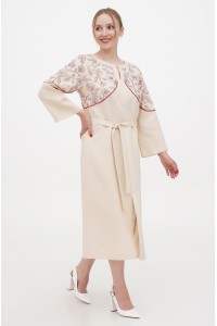 Dress linen long beige embroidered shirt Khrystyna