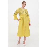 Dress linen long yellow embroidered shirt Khrystyna