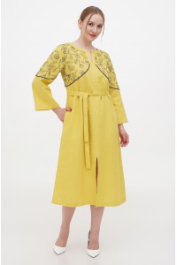 Dress linen long yellow embroidered shirt Khrystyna