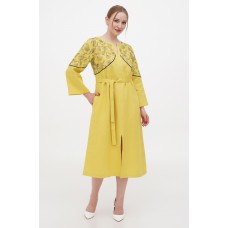 Dress linen long yellow embroidered shirt Boyana