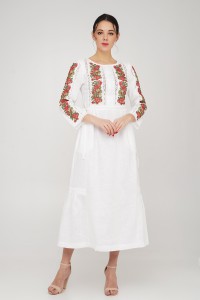 Dress linen long embroidered Ashley