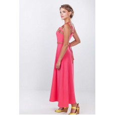 Pink embroidered sarafan with a bright embroidery of Melania, size 48!