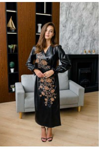 Orphea, women's embroidered dress made of eco leather