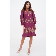 Eneida, women's burgundy embroidered dress