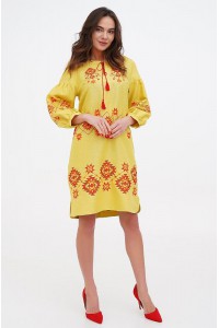 Dress linen yellow embroidered shirt Aeneid