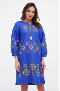 Dress linen long blue embroidered Eneida