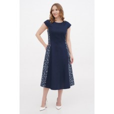 Linen blue short dress embroidered with Cordelia.