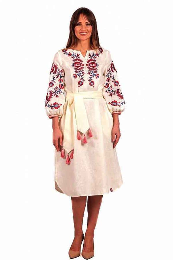 Women's embroidered dress with embroidery, Kozachka , milk-colored, XS