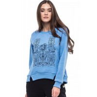 Women's blue hoodie with motley embroidery (Bird)