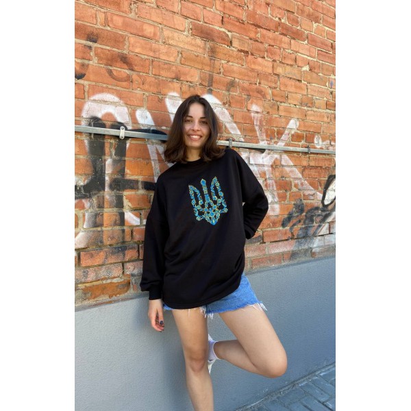 Sweatshirt black women's oversize with embroidery Trizub 