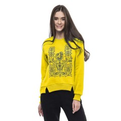Світшот жіночий жовтий з вишивкою Різнотравя (Пташка), розмір L