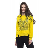 Світшот жіночий жовтий з вишивкою Різнотравя (Пташка), розмір XXL