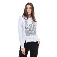 Світшот жіночий білий з вишивкою Різнотравя (Пташка), розмір M