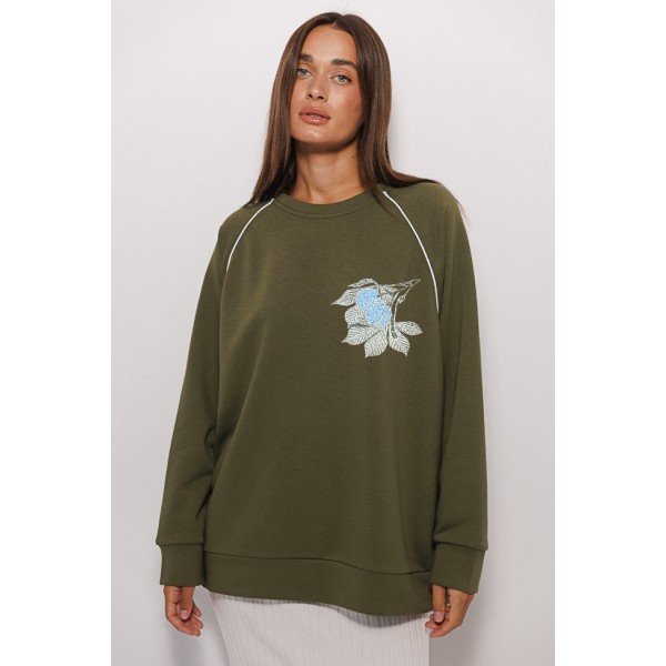 Patriotic khaki sweatshirt with embroidery Kyianka