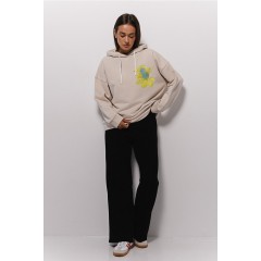 Patriotic beige hoodie with embroidery Kyianka, S