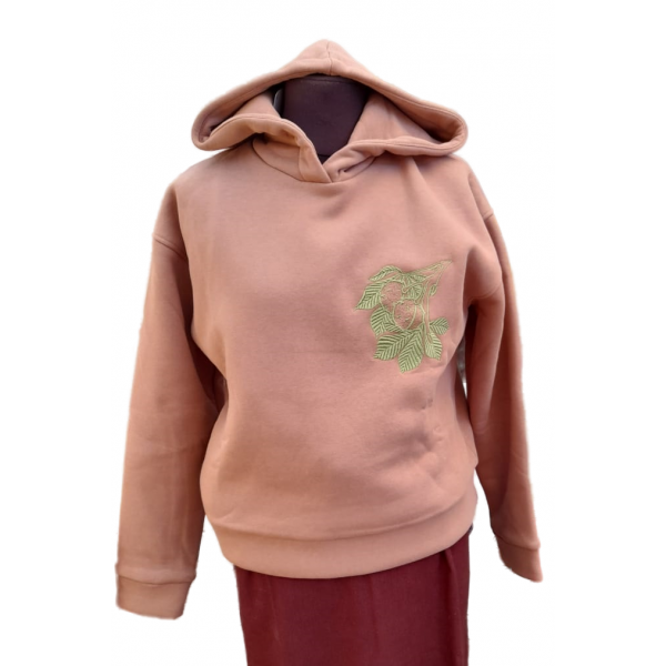 Patriotic brown hoodie with embroidery Kyianka