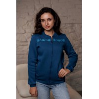 Snowy winter, women's winter sweatshirt with a hood, decorated with embroidery