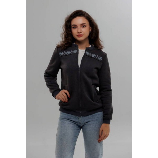 Winter women's bomber with fleece, embroidery 