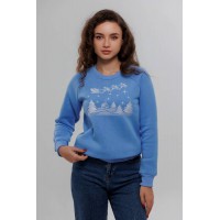 Snowy winter, women's winter sweatshirt with a hood, decorated with embroidery