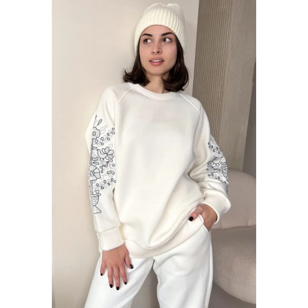 Women's white sweatshirt with embroidery 