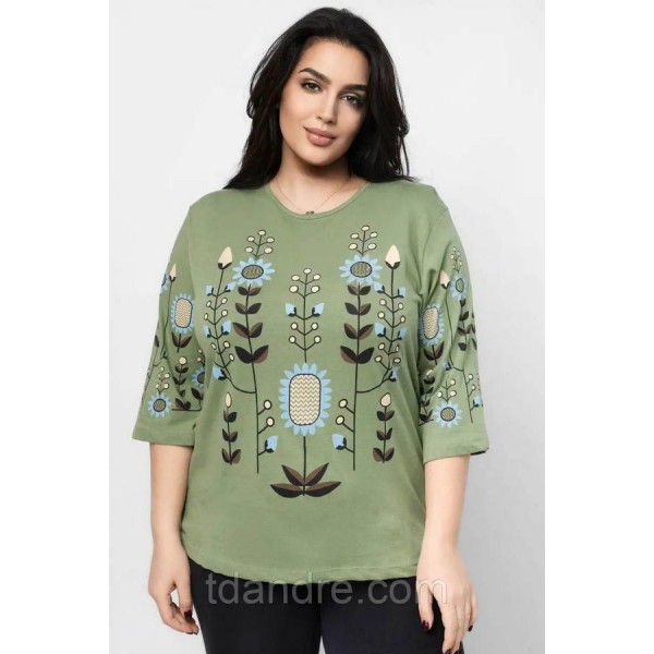 Vita, women's embroidered beige T-shirt