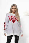 Women's white embroidered jumper with a red pattern Vivsanka