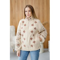 Women's embroidered bomber beige (sheep wool), Ethnica, M